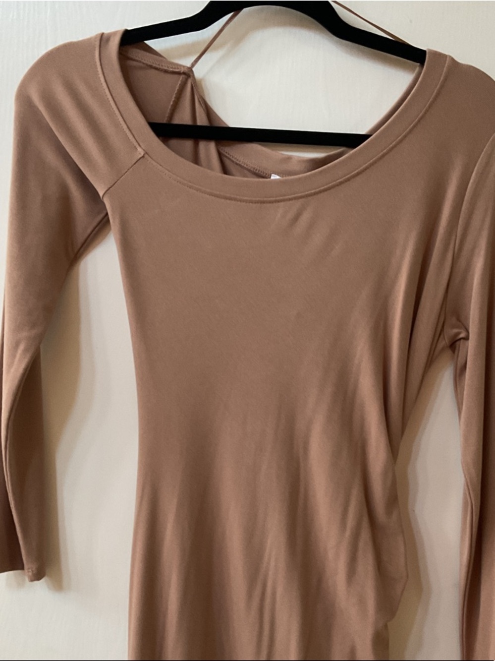 Astr Long Sleeve Midi Dress in Taupe Neutral off shoulder - Picture 2 of 5